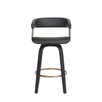HomeRoots 26" Black Faux Leather Swivel Counter Height Bar Chair
