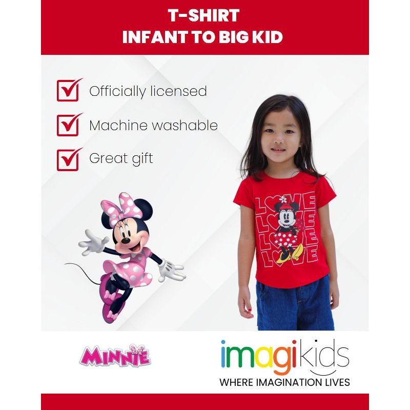 Disney Minnie Mouse Valentines Day St. Patrick's July 4th Halloween Christmas Girls T-Shirt Toddler, 3 of 5