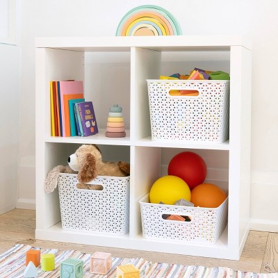 White Rectangular Plastic Storage Basket with Y-Weave Design, 12 Liter