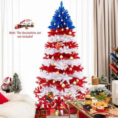7.5 FT Patriotic Red, White, and Blue PVC Christmas Tree with LED Lights