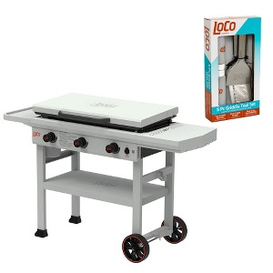 Loco Cookers 36 Inch 3 Burner Classic SmartTemp Outdoor Flat Top Propane Gas Grill and 5 Piece Griddle Cooking Accessory Kit with Spatula and Scraper - 1 of 4