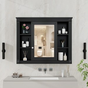 NicBex Wall Mounted Bathroom Storage Cabinet,35'' x28'' Medicine Cabinet with 6 Open Shelves and Mirror,Bathroom Storage Cabinet for Bathroom - 1 of 4