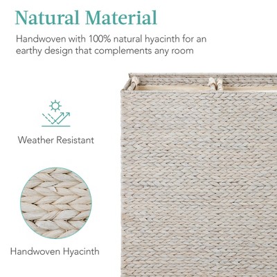 Large White Water Hyacinth Double Laundry Hamper with Lid