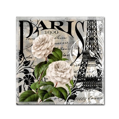 Paris Blanc II Canvas Art with Eiffel Tower and Flowers