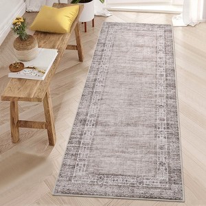 Vintage Washable Large Area Rug for Bedroom Living Room, Bordered Non Slip Floor Carpet for Dining Room, Retro Accent Throw Mat - 1 of 4
