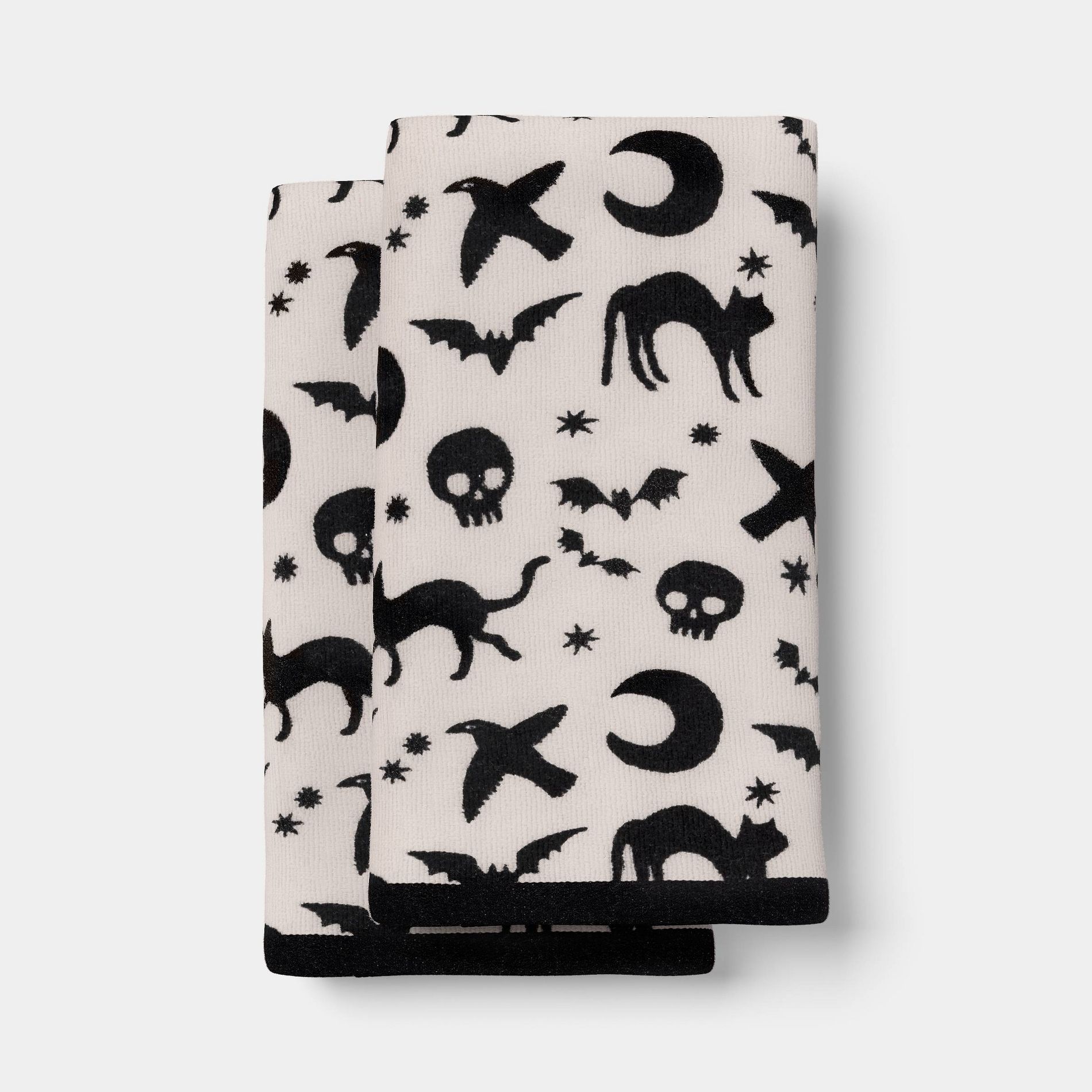 2pk Halloween Cats, Bats and Skulls Hand Towels Black/White - Hyde and EEK! Boutique™