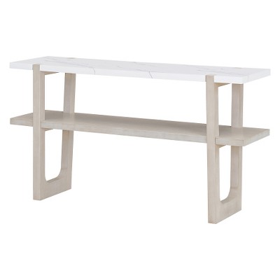 LIVAREEmlen Narrow Console Table with Marble-Effect Top, Retro Entryway Table with Open Shelf for Entryway, Hallway and Living Room