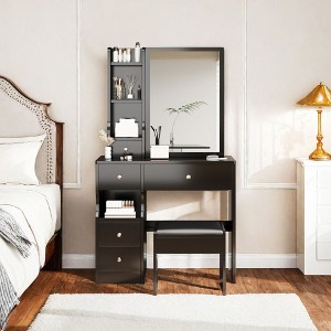 NicBex Vanity Desk with Mirror Small Vanity with Sliding Mirror, Compact Makeup Table with Cushioned Stool, Multi Layer High Capacity Storage - 1 of 4
