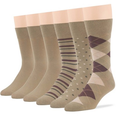Men's Dress Socks Cotton - 6 pack- Seamless - Argyle, Dot, Striped - Shoe Size 9-12 L - Black, Brown | 7BIGSTARS KINGDOM