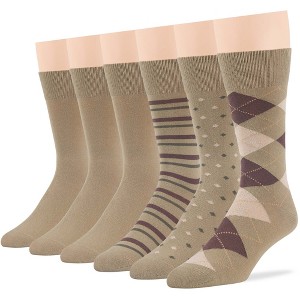Men's Dress Socks Cotton - 6 pack- Seamless - Argyle, Dot, Striped - Shoe Size 9-12 L - Black, Brown | 7BIGSTARS KINGDOM - 1 of 3