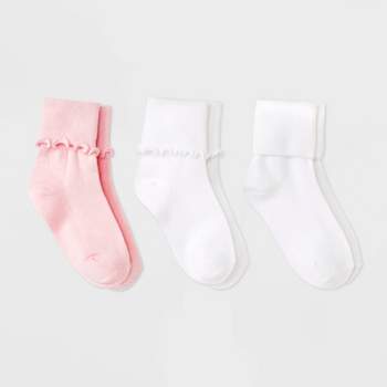 Girls' 3pk Turn Cuff Crew Socks - Cat & Jack™ Pink 