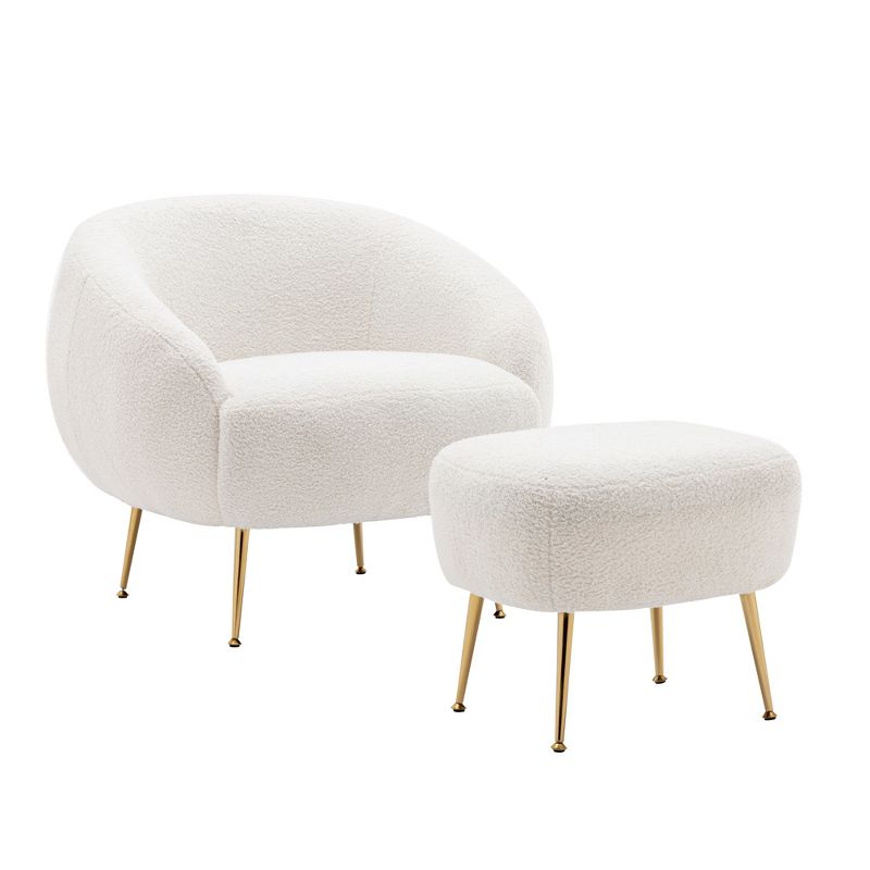 Modern Accent Chair, Teddy Short Plush Particle Velvet Armchair with Ottoman-ModernLuxe, 3 of 10