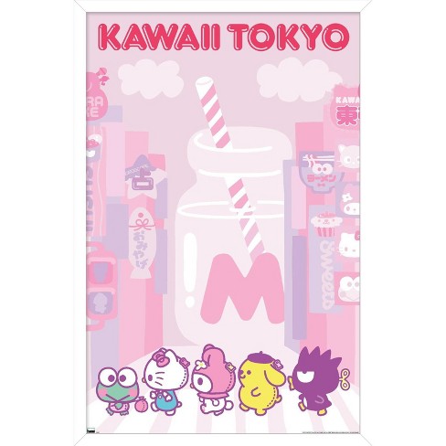 Trends International Hello Kitty and Friends - Kawaii Milk Framed Wall  Poster Prints White Framed Version 22.375 x 34