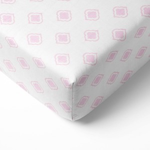 Bacati - Morocan Tiles Pink Muslin 100 percent Cotton Universal Baby US Standard Crib or Toddler Bed Fitted Sheet - 1 of 4