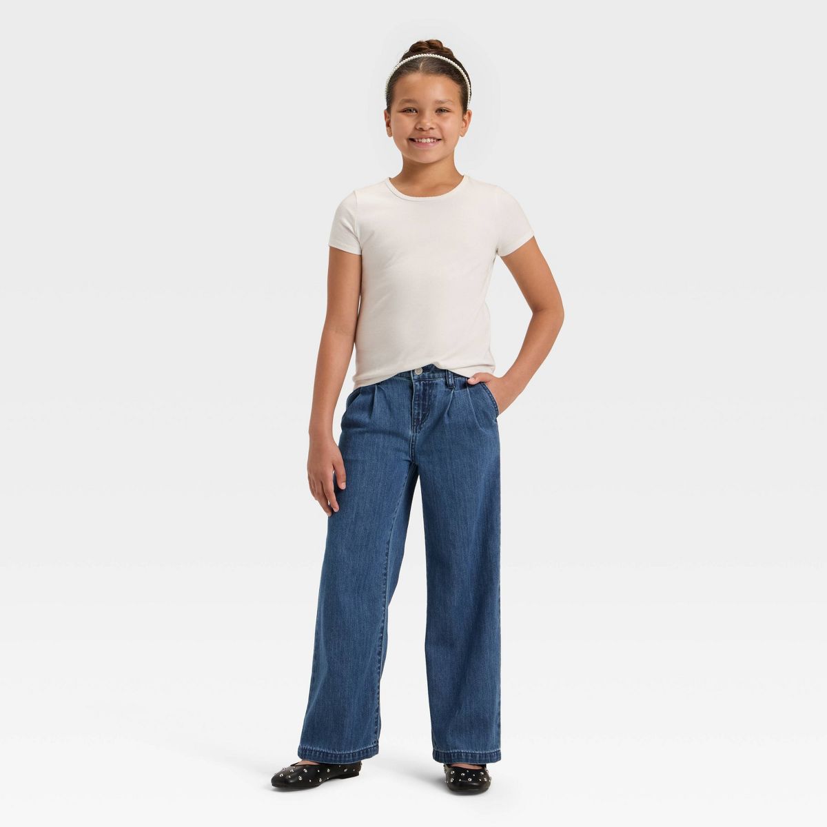 Girls' Wide Leg Jeans - Cat & Jack™ Light Wash - thumbnail 3