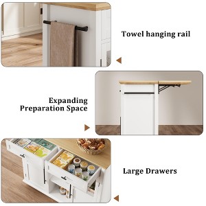 41" Mobile Farmhouse Storage Island,Rolling Kitchen Island with Drop Leaf - with 2 Glass Door Cabinets, 3 Open Shelves & 2 Drawers for Dining Room - 1 of 4
