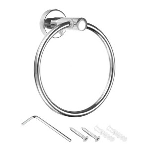 Unique Bargains Round Stainless Steel Bathroom Wall Mounted Towel Ring with Screw - 1 of 4