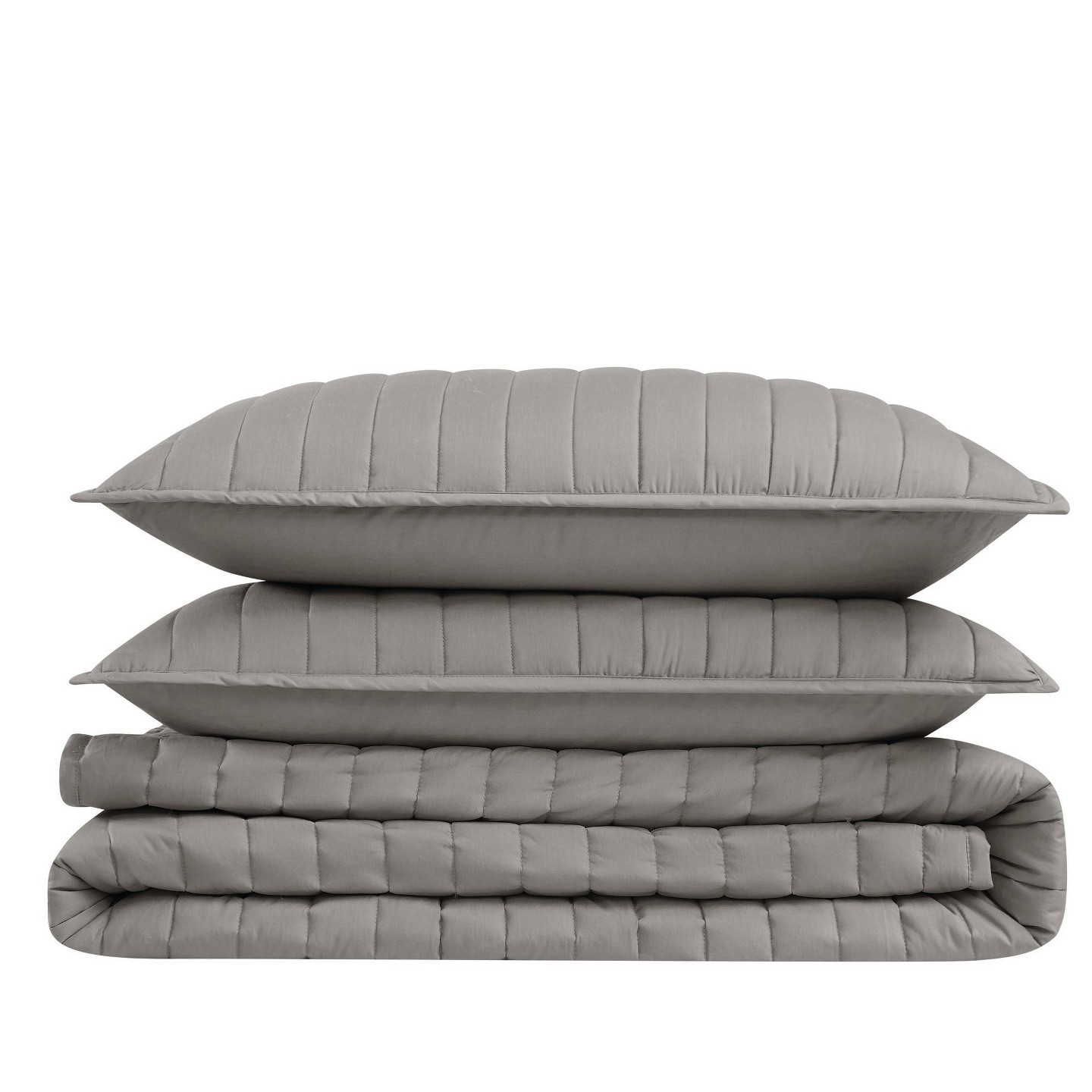 Комплект с покрывалом Brooklyn Loom 2pc Twin/Twin Extra Long Percale Quilt Set Gray, цвет: Серый — фото 3