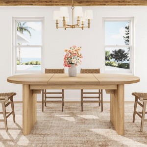 70.8 Inch Oval Dining Table for 6-8 People, Long Large Kitchen Table with Thick Sturdy Wooden Base, Farmhouse Dining Room Table for Kitchen - 1 of 4