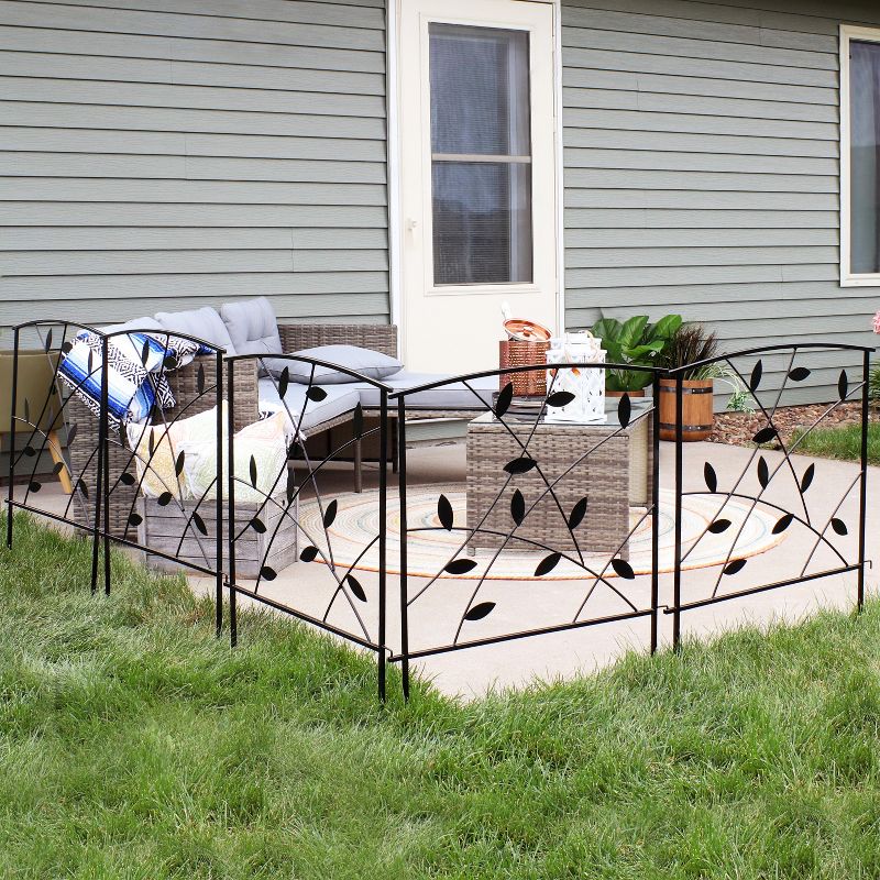 Sunnydaze Outdoor Lawn and Garden Metal Modern Leaves and Vines Decorative Border Fence Panel Set - 10' - Black - 5pk, 3 of 11