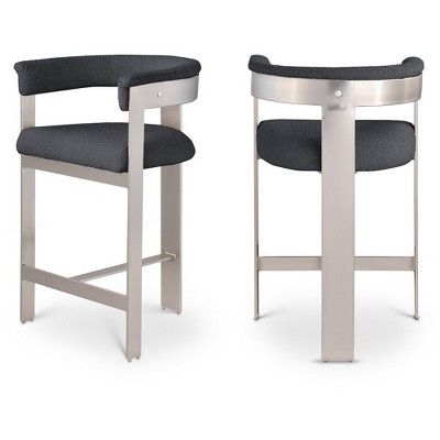 Meridian Furniture,Romeo Black Boucle Fabric Counter Stool, Set of 2