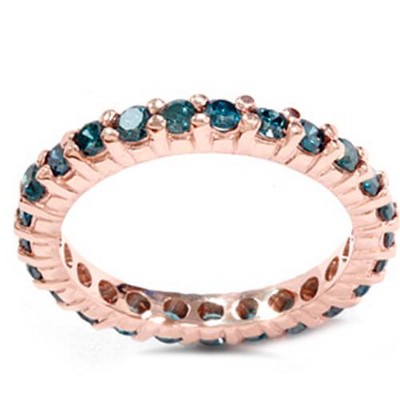 Pompeii3 1 1/2ct Prong Blue Diamond Eternity Ring 14K Rose Gold