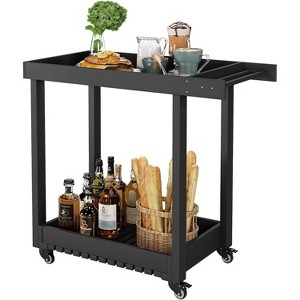 HDPE Dining Cart – Portable Double-Shelf Utility Trolley with 4 Wheels and Towel Rack, 1000 Lbs Capacity, Easy to Maneuver and Store, Black - 1 of 4