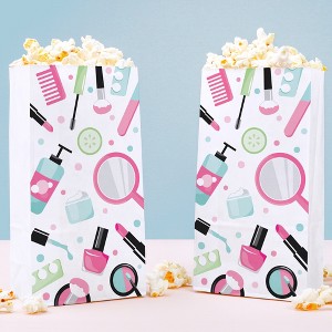 Big Dot of Happiness Spa Day Popcorn Bags, Girls Makeup Birthday Party Favor Snack Treats, Free-Standing Individual White Paper Bags - 25 Count - 1 of 4