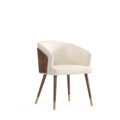 Cream Faux Leather Upholstered Arm Chair with Walnut Legs
