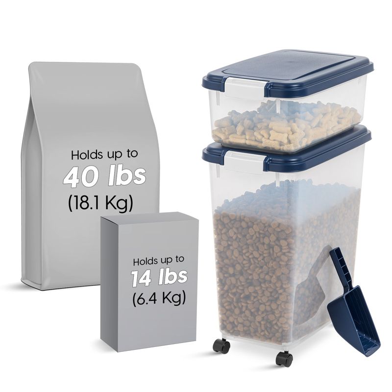 IRIS USA 40lbs+14lbs+scoop Airtight Pet Food Storage Container Combo with Casters, 1 of 10