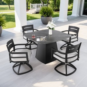 Christopher Knight Home Patio Elsie 5 Piece Aluminum and Sintered Stone Dining Set with Sunbrella Cushions - 1 of 4