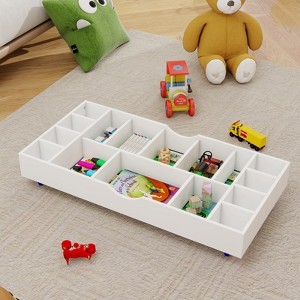 KWPZQEB Kids 2 in 1 Play Table with 7 Storage Compartments with Lego and Duplo Bricks, Built in Plate Compatible, Modern Activity Learning Table - 1 of 4