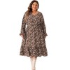 Agnes Orinda Women's Plus Size Bohe Floral Print V Neck Long Sleeve Ruffle Hem A Line Midi Dresses - 3 of 4