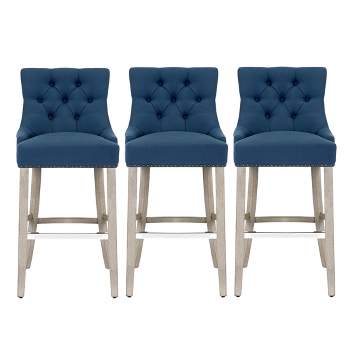 WestinTrends 29" Linen Tufted Buttons Upholstered Wingback Bar Stool (Set of 3)