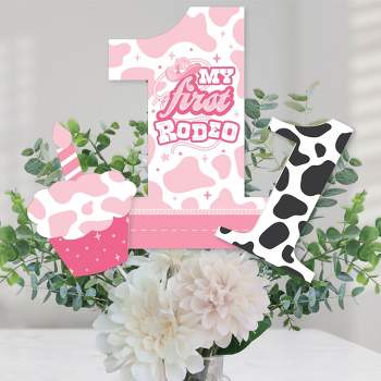 Big Dot of Happiness Pink First Rodeo - Cowgirl 1st Birthday Party Centerpiece Sticks - Table Toppers - Set of 15