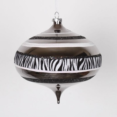 Vickerman 8" Diva Safari Zebra Print and Stripes Commercial Onion Drop Christmas Ornament - Black/White