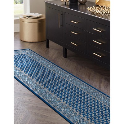 Blue Synthetic Flat Woven Stain-Resistant Runner Rug