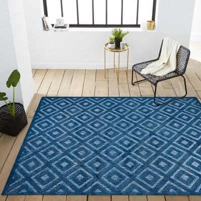 Navy Geometric Synthetic Indoor Outdoor Area Rug, 3 x 5