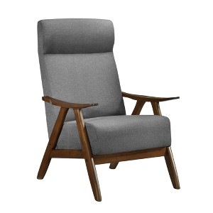 Fabric Upholstered High-Back Accent Chair with Attached Cushions, Cushion Seat and Back, Solid Wood Frame and Walnut Finish - 1 of 4