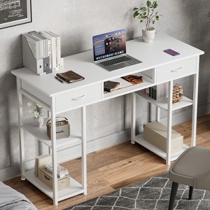 CAVINAS Home Office Desk Modern Writing Desk with 2 Storage Drawers, 5 Storage Shelves for Study and Work - 1 of 4