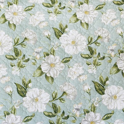 Magnolia Garden Blue Cotton Quilted Floral Table Runner