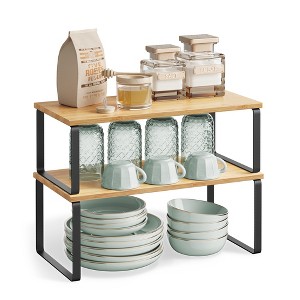 SONGMICS Cabinet Organizer Shelf, Set of 2 Kitchen Counter Shelves, Kitchen Storage, Spice Rack, Stackable, Expandable, Metal and Engineered Wood - 1 of 4