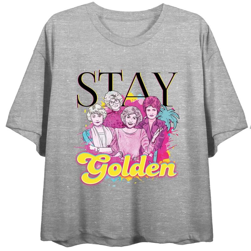 Golden Girls Stay Golden Neon Character Sketch Juniors Heather Gray T-shirt, 1 of 2