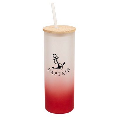 Elanze Designs The Captain Nautical Anchor Ocean Life Wrap-Around Design 25 Ounce Frosted Gradient Glass On-The-Go Coffee Travel Skinny Tumbler Mug