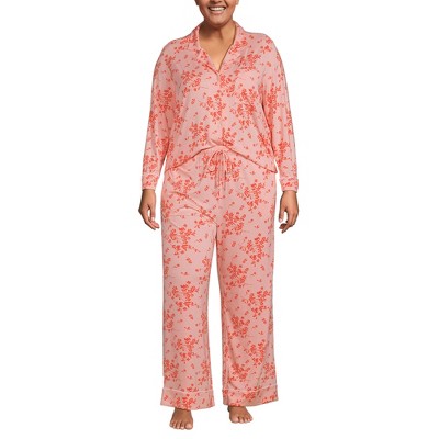 Lands' End Women's Cooling 2 Piece Pajama Set - Long Sleeve Top and Pants