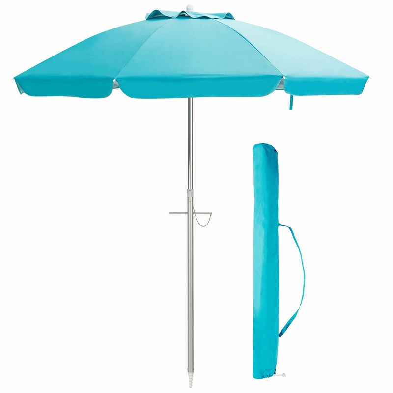 Costway 6.5FT Patio Beach Umbrella Sun Shade Tilt W/Carry Bag Blue, 2 of 11