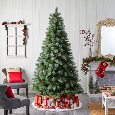8-Foot Snowed Pine Artificial Christmas Tree with Pine Cones