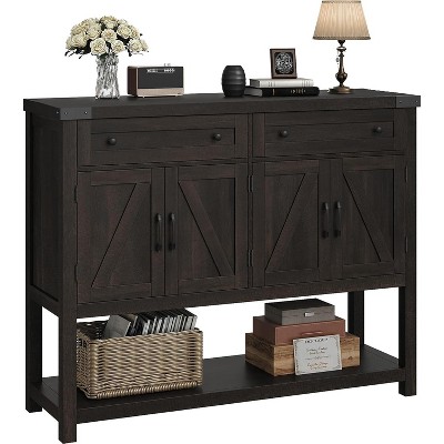 Sideboard Buffet Cabinet, Modern Farmhouse Coffee Bar Cabinet w/4 Doors, 2 Drawers & an Open Shelf, Wooden Console Table for Kitchen, Living Room