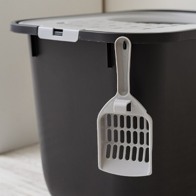 Large Black and Gray Top Entry Cat Litter Box with Scoop
