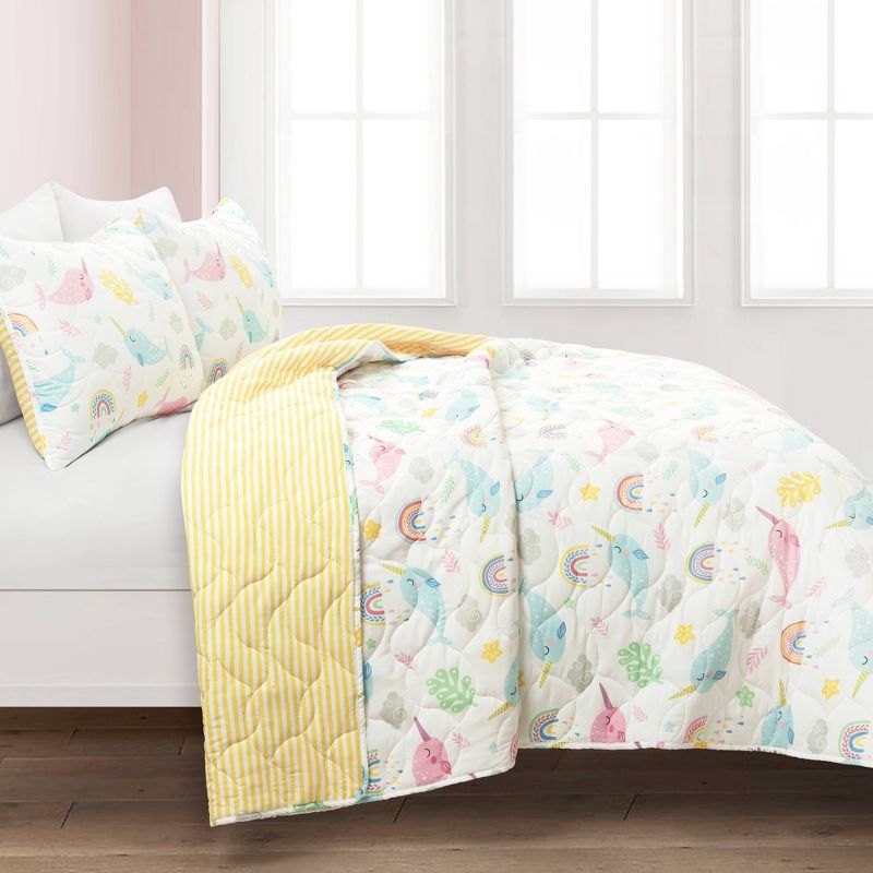 Kids' Magical Narwhal Reversible Oversized Quilt Set White - Lush Décor, 3 of 11